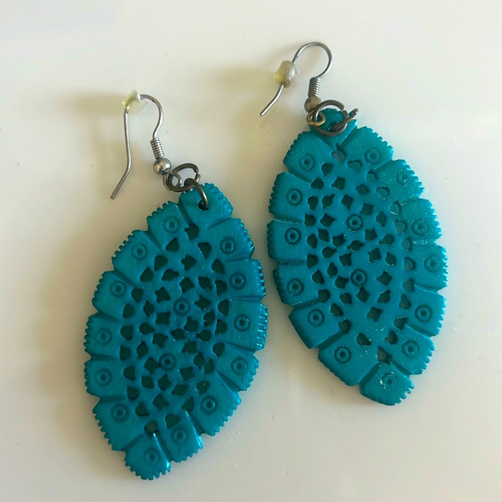 Teal dangle earrings